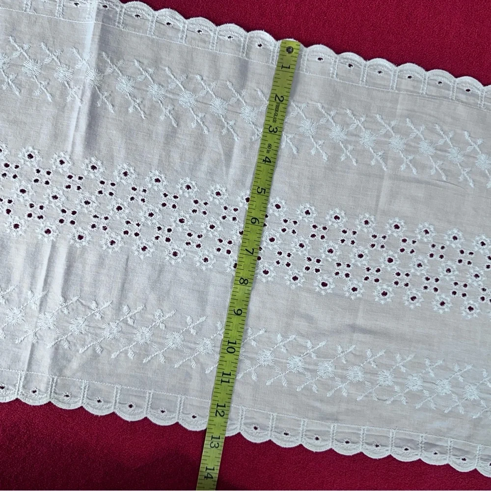Vintage Table Runner Embroidered White Cotton Geometric Home Decor Lace Handmade